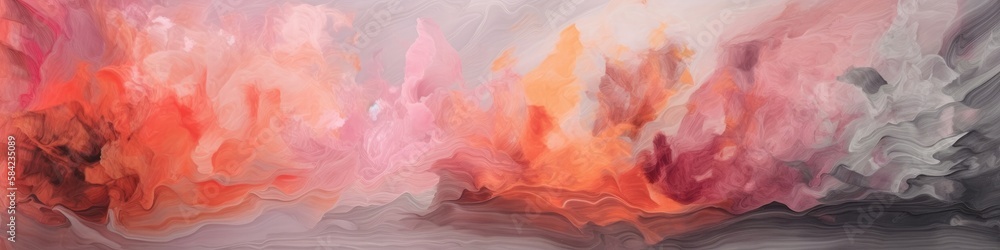 Pink, Orange, Grey Colors Abstract Painting Background Texture Fumes Panoramic Banner. Generative AI