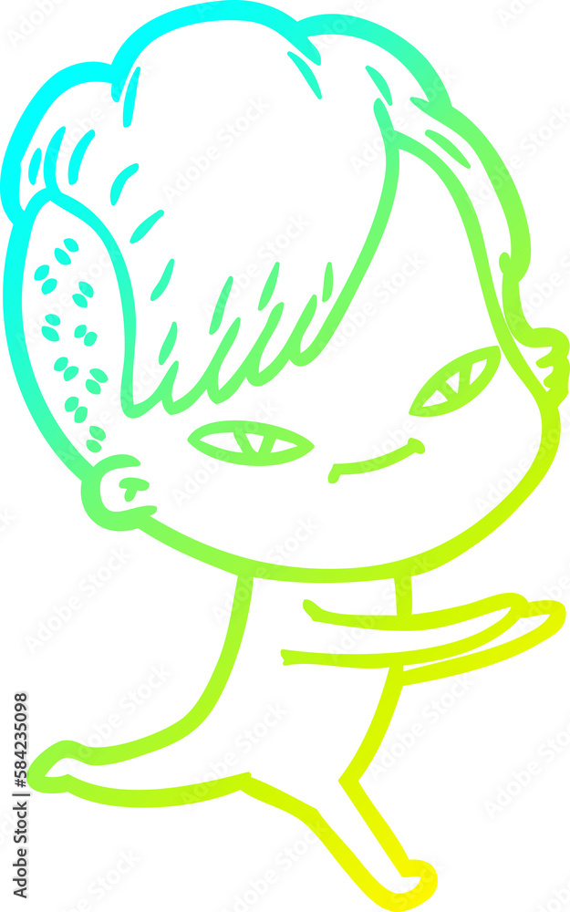cold gradient line drawing cute cartoon girl with hipster haircut cold gradient line drawing cute cartoon girl with hipster haircut