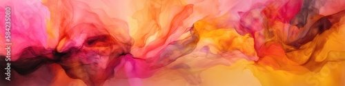 Pink, Orange, Yellow Colors Abstract Painting Background Texture Fumes Panoramic Banner. Generative AI