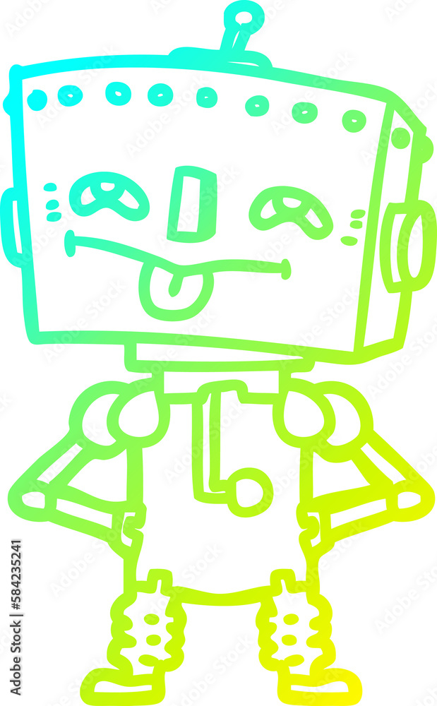 cold gradient line drawing cartoon robot