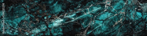 Turquoise Marble Stone Texture Panoramic Banner. Generative AI