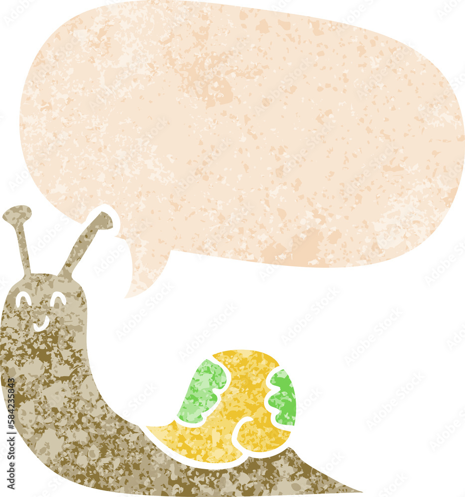 cute cartoon snail and speech bubble in retro textured style cute cartoon snail and speech bubble in retro textured style