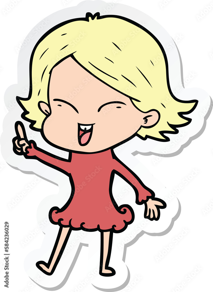 sticker of a happy cartoon girl sticker of a happy cartoon girl