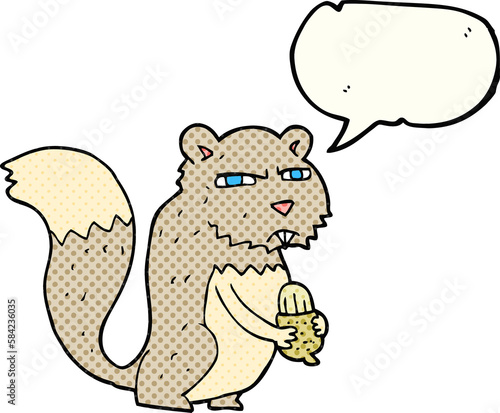 comic book speech bubble cartoon angry squirrel with nut