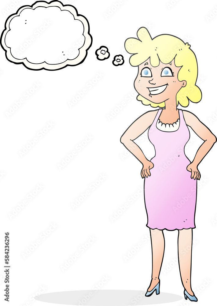 thought bubble cartoon happy woman wearing dress thought bubble cartoon happy woman wearing dress