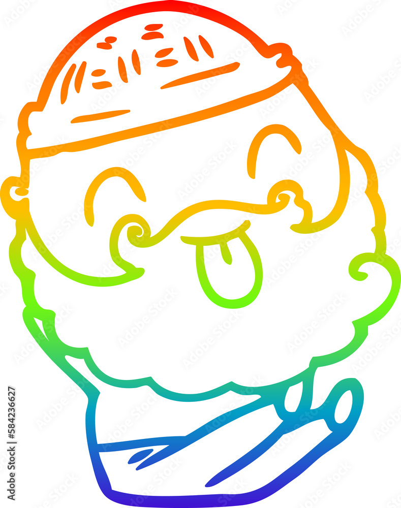 rainbow gradient line drawing sitting man with beard sticking out tongue rainbow gradient line drawing sitting man with beard sticking out tongue