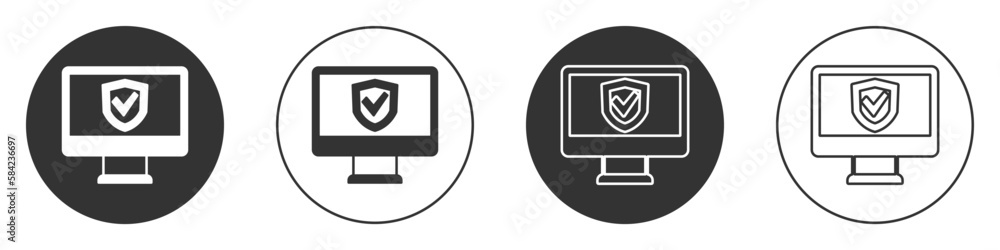 Black Insurance online icon isolated on white background. Security, safety, protection, protect concept. Circle button. Vector Black Insurance online icon isolated on white background. Security, safety, protection, protect concept. Circle button. Vector