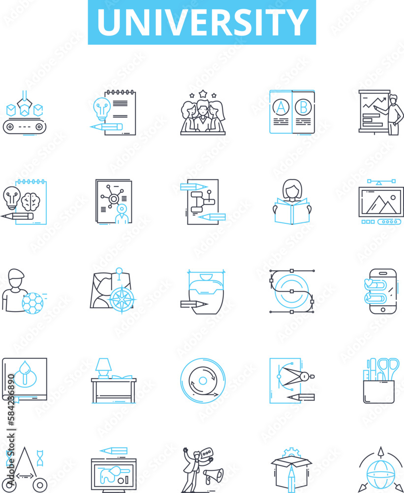 University vector line icons set. College, University, School, Higher-education, Campus, Academic, Institute illustration outline concept symbols and signs