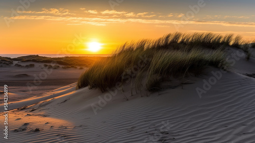 Sunset at Dune Beach, Generative AI, Illustration