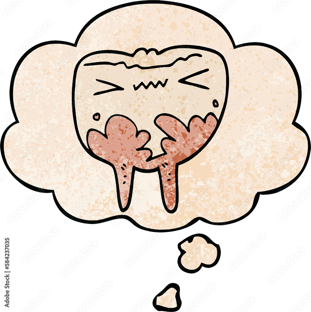 cartoon bad tooth and thought bubble in grunge texture pattern style cartoon bad tooth and thought bubble in grunge texture pattern style