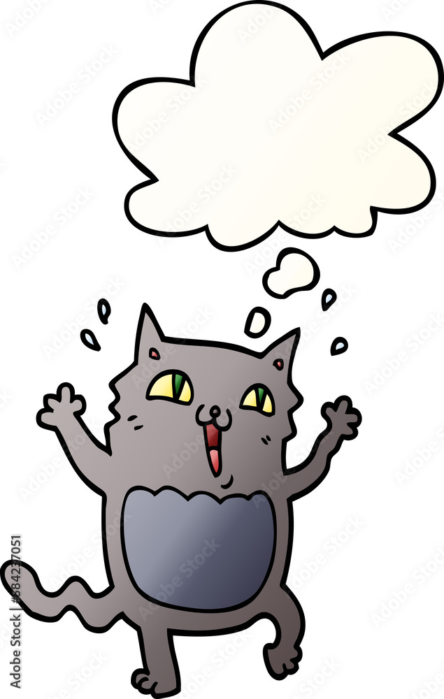 cartoon crazy excited cat and thought bubble in smooth gradient style cartoon crazy excited cat and thought bubble in smooth gradient style