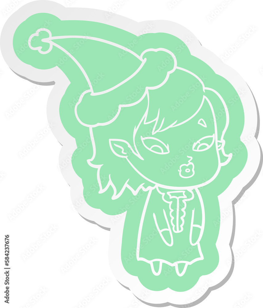 cute cartoon sticker of a vampire girl wearing santa hat cute cartoon sticker of a vampire girl wearing santa hat