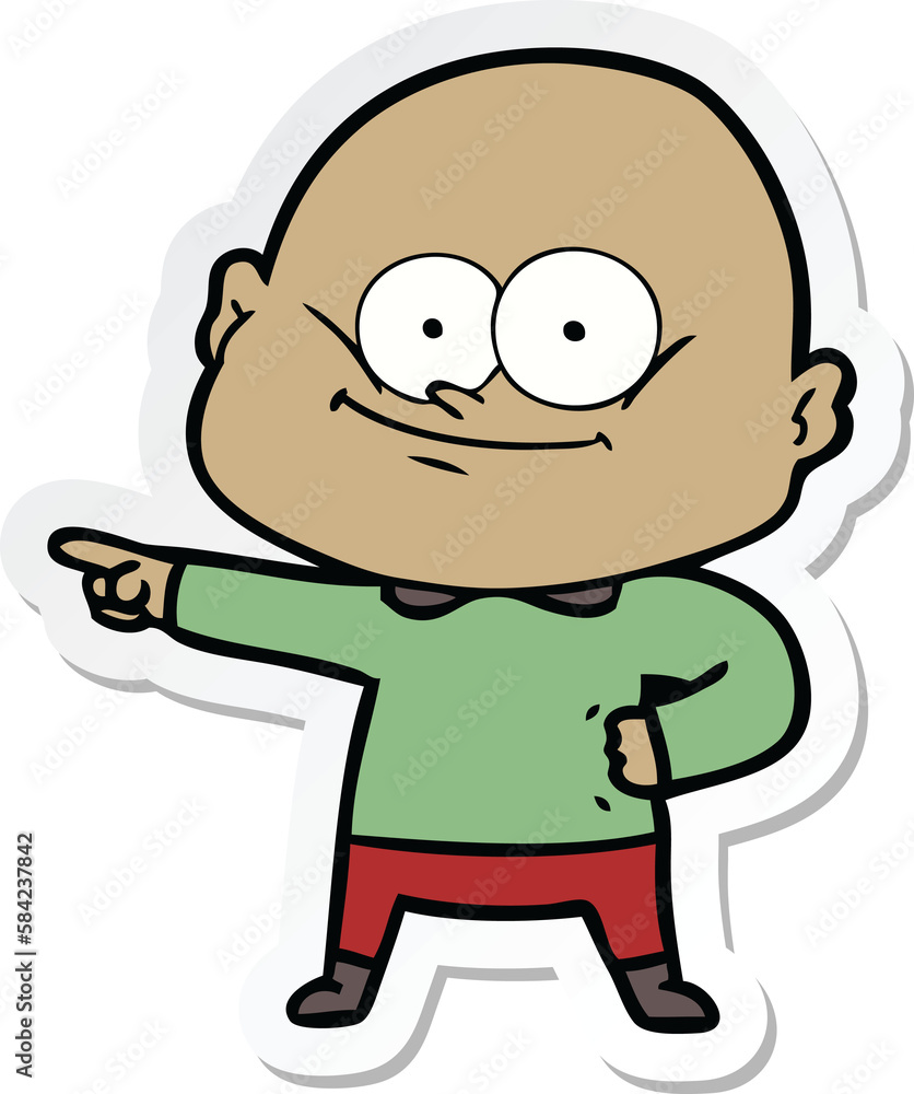Obraz premium sticker of a cartoon bald man staring