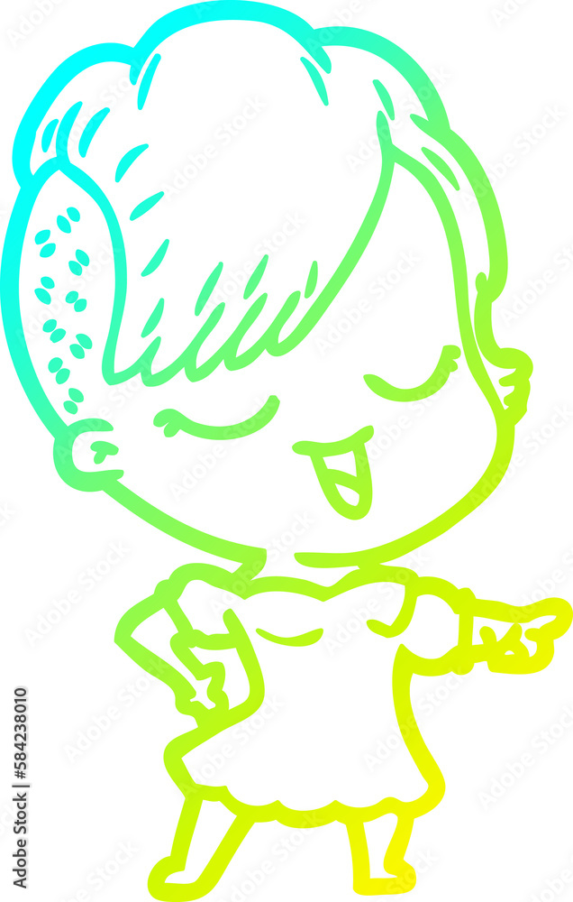 Fototapeta premium cold gradient line drawing happy cartoon girl