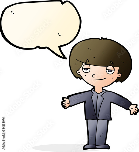 cartoon smug boy with speech bubble