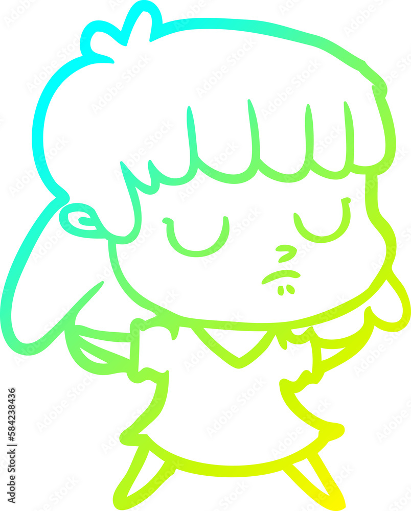cold gradient line drawing cartoon indifferent woman