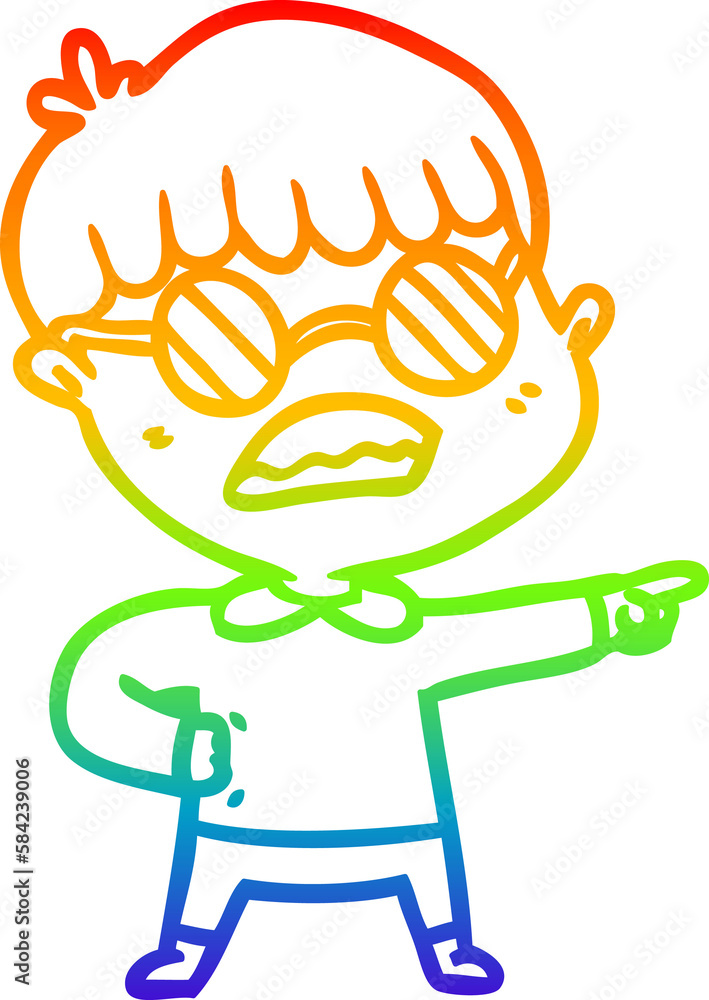 rainbow gradient line drawing cartoon pointing boy wearing spectacles rainbow gradient line drawing cartoon pointing boy wearing spectacles