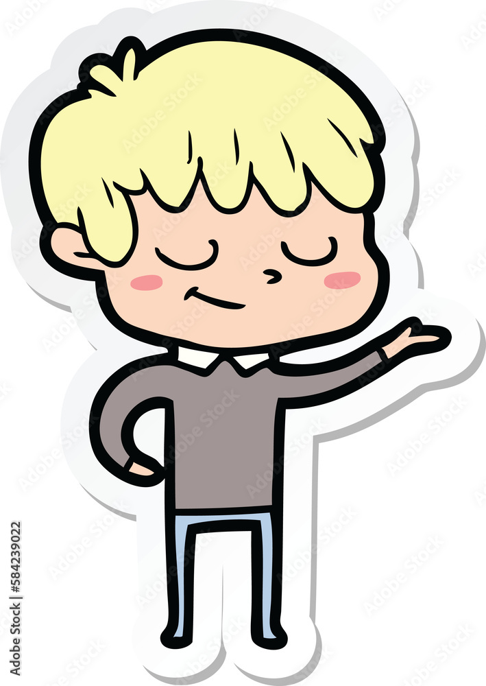 sticker of a cartoon happy boy sticker of a cartoon happy boy