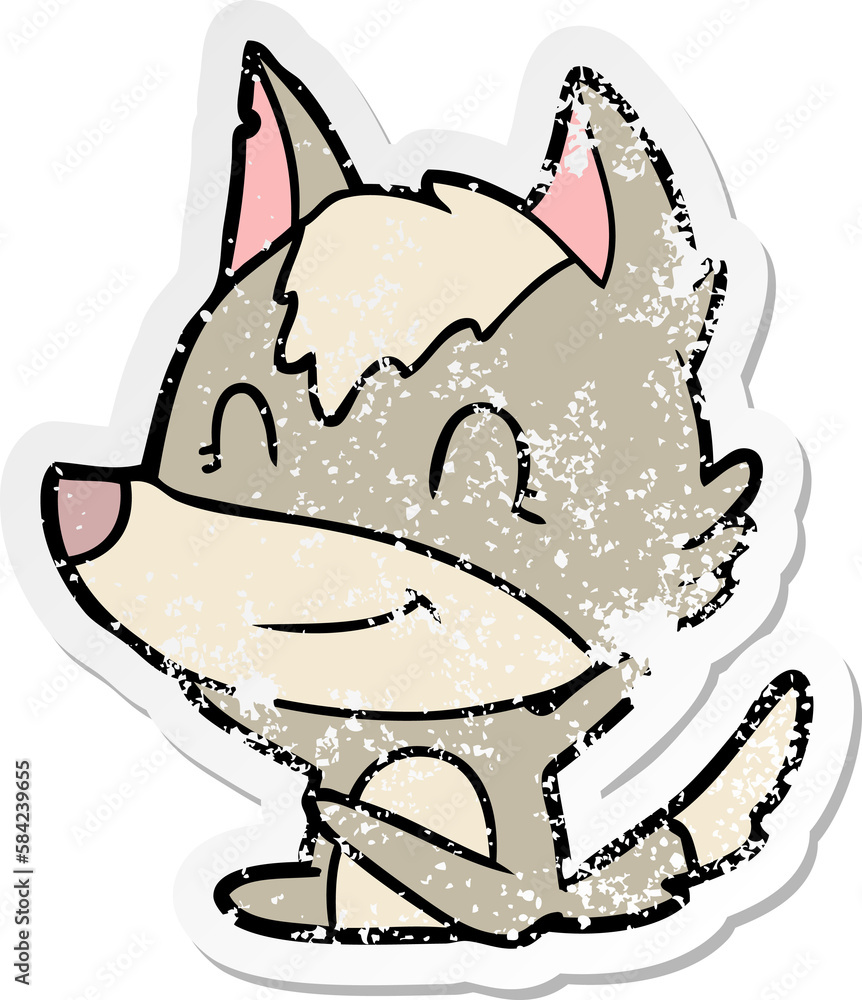 distressed sticker of a friendly cartoon wolf distressed sticker of a friendly cartoon wolf