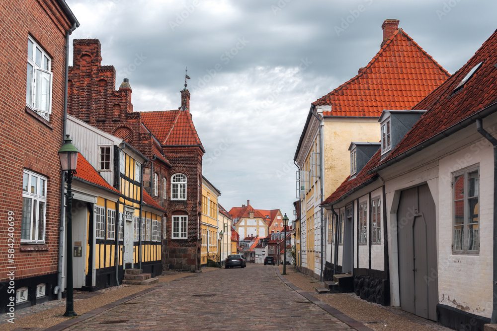Traditional danish architecture. Street in Viborg, Midtjylland, Denmark