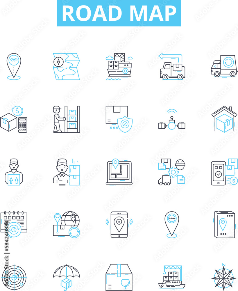 Road map vector line icons set. Route, Map, Path, Trace, Guide, Trajectory, Journey illustration outline concept symbols and signs