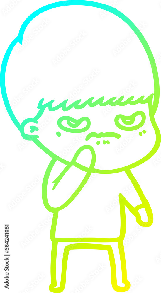 cold gradient line drawing angry cartoon boy