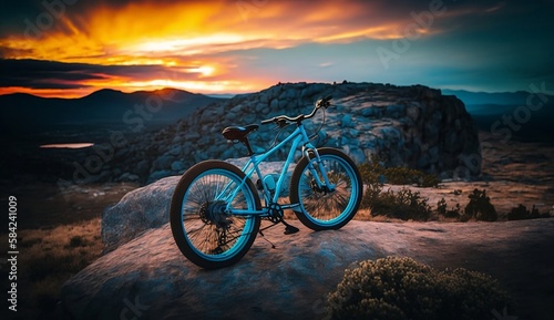 Fotografia Bicycle on a mountain trail with stunning evening views