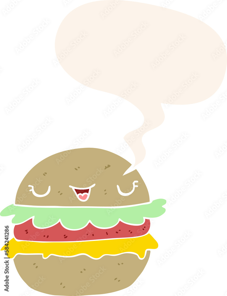 cartoon burger and speech bubble in retro style cartoon burger and speech bubble in retro style