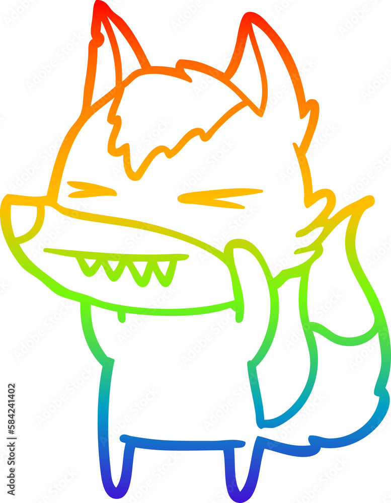 Obraz premium rainbow gradient line drawing angry wolf cartoon