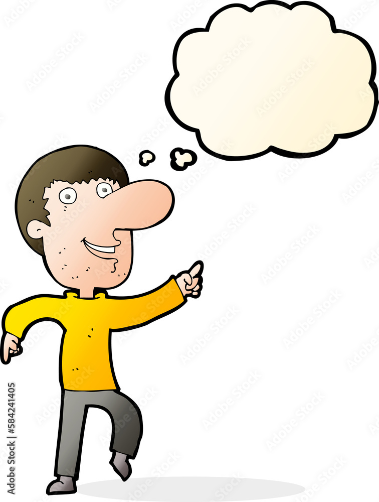 cartoon happy man dancing with thought bubble cartoon happy man dancing with thought bubble