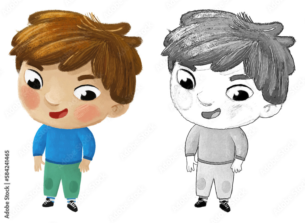 cartoon cheerful child kid boy dressed for autumn, spring or winter childhood illustration for children cartoon cheerful child kid boy dressed for autumn, spring or winter childhood illustration for children