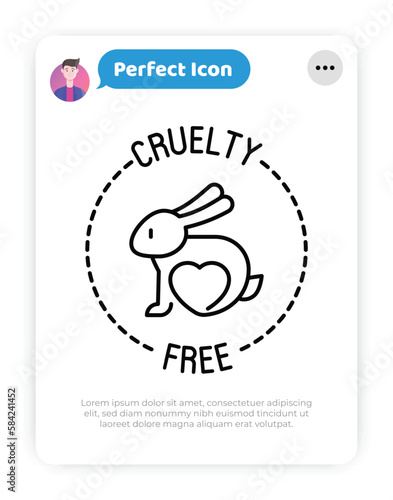 Cruelty free sign. Thin line icon of rabbit with heart. Symbol for beauty product. Modern vector illustration.