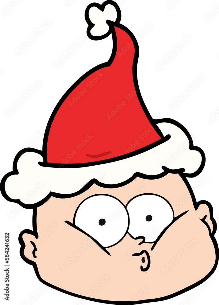 line drawing of a curious bald man wearing santa hat line drawing of a curious bald man wearing santa hat