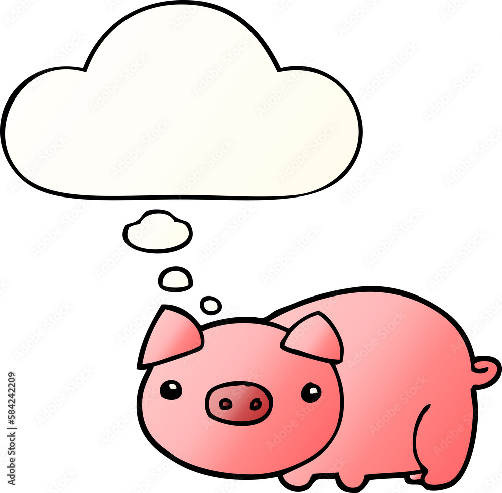 cartoon pig and thought bubble in smooth gradient style cartoon pig and thought bubble in smooth gradient style