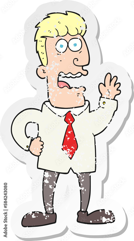 retro distressed sticker of a cartoon businessman retro distressed sticker of a cartoon businessman