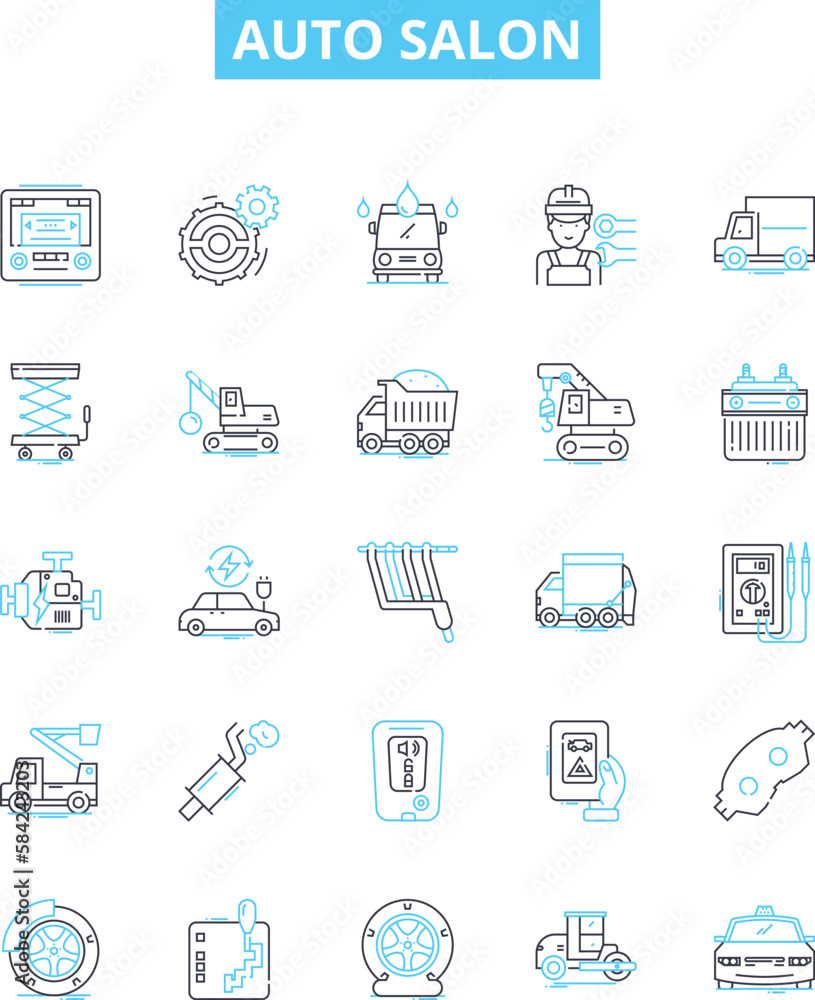 Auto salon vector line icons set. Cars, Detailing, Waxing, Polishing, Paint, Automotive, Cleaning illustration outline concept symbols and signs Auto salon vector line icons set. Cars, Detailing, Waxing, Polishing, Paint, Automotive, Cleaning illustration outline concept symbols and signs
