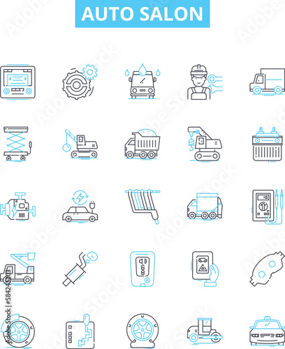 Auto salon vector line icons set. Cars, Detailing, Waxing, Polishing, Paint, Automotive, Cleaning illustration outline concept symbols and signs