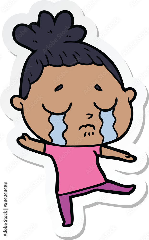 sticker of a cartoon crying woman