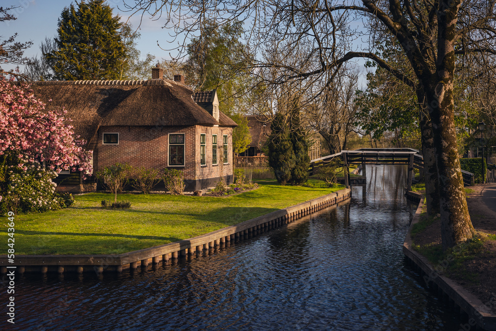 Spring in the village of Giethoorn in North Holland. This town has no roads - it travels through the canals.