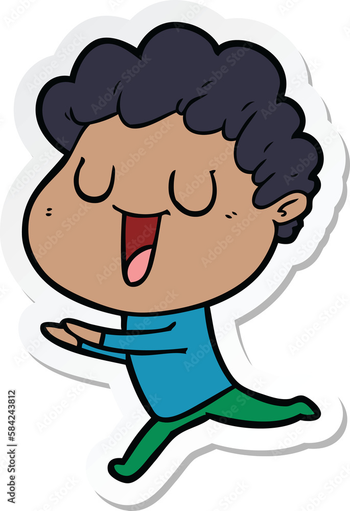 sticker of a laughing cartoon man running sticker of a laughing cartoon man running