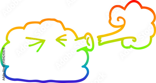 Fotografiet rainbow gradient line drawing cartoon cloud blowing a gale