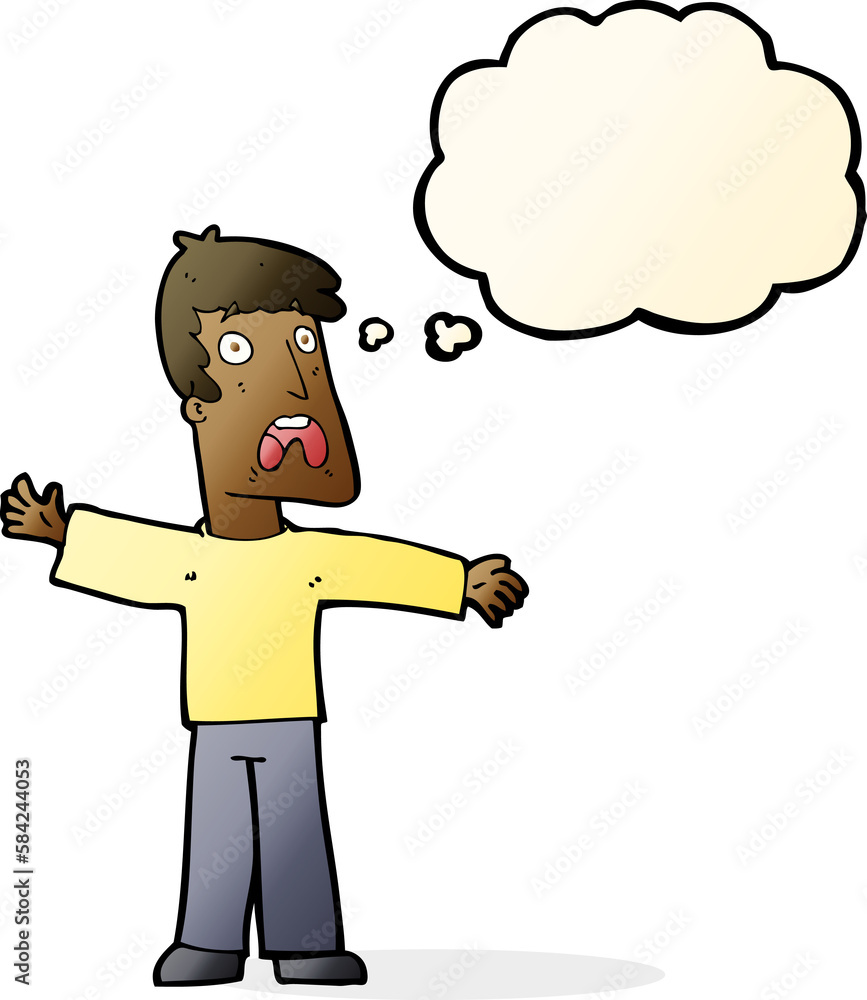 cartoon frightened man with thought bubble cartoon frightened man with thought bubble