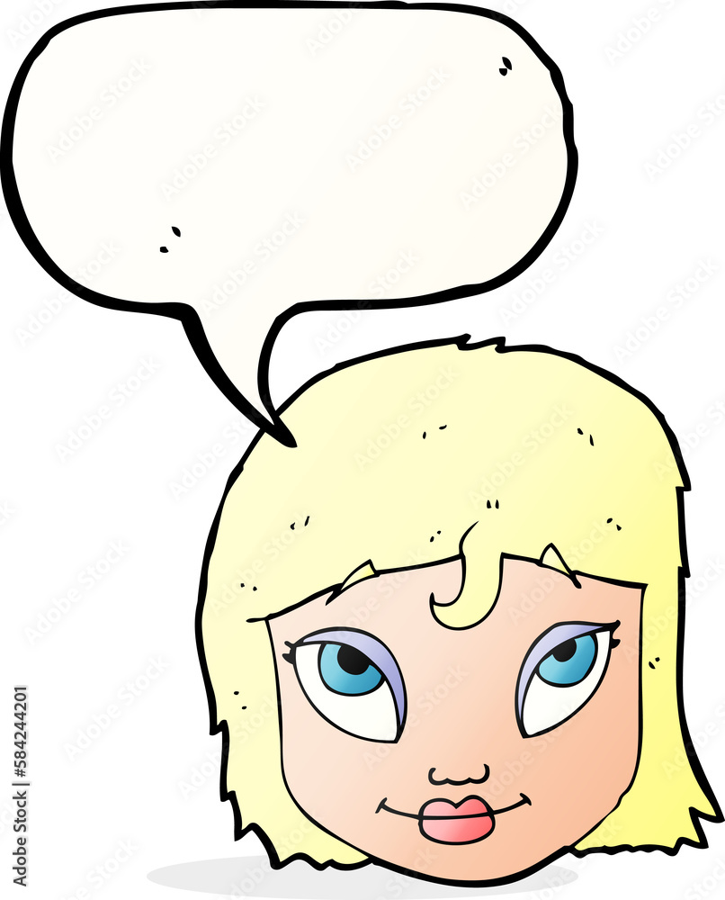 cartoon woman smiling with speech bubble cartoon woman smiling with speech bubble