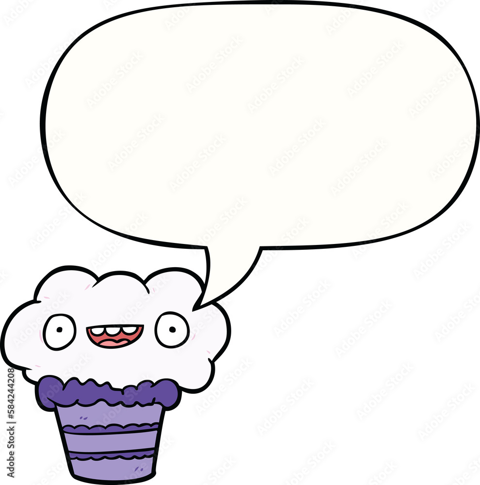 funny cartoon cupcake and speech bubble funny cartoon cupcake and speech bubble