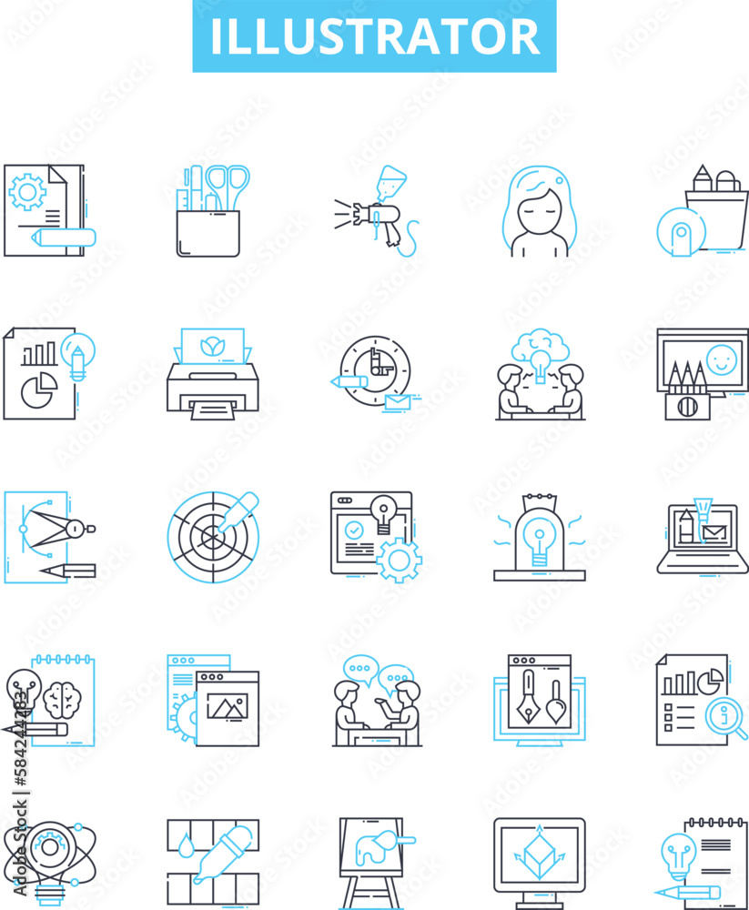 Illustrator vector line icons set. Illustrator, Vector, Design, Drawing, Create, Artwork, Pen illustration outline concept symbols and signs Illustrator vector line icons set. Illustrator, Vector, Design, Drawing, Create, Artwork, Pen illustration outline concept symbols and signs