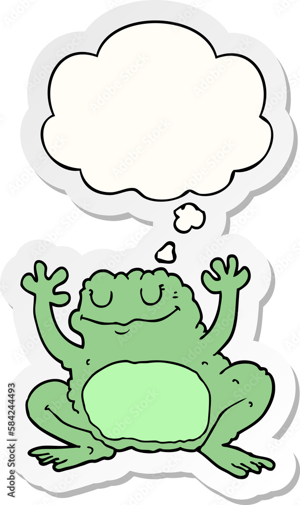 cartoon frog and thought bubble as a printed sticker cartoon frog and thought bubble as a printed sticker