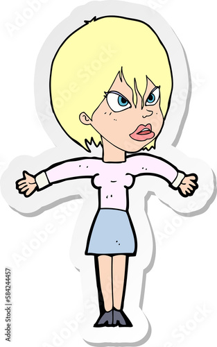 sticker of a cartoon annoyed girl