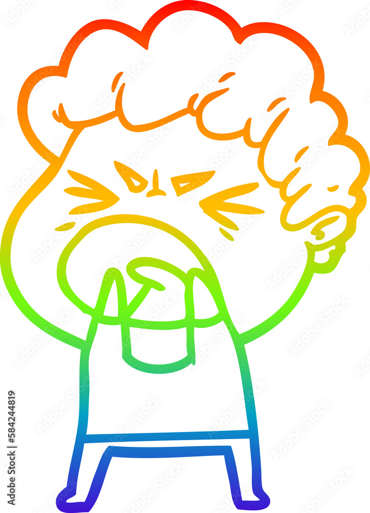 Fototapeta premium rainbow gradient line drawing cartoon furious man