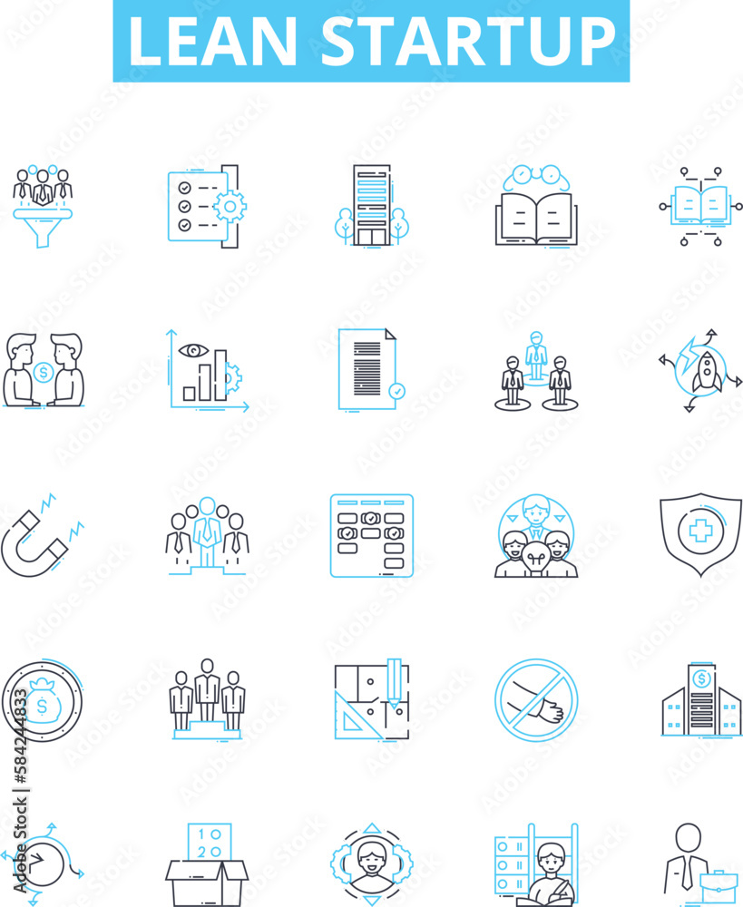Lean startup vector line icons set. Lean, Startup, Iterate, MVP, Agile, KPI, Prototype illustration outline concept symbols and signs