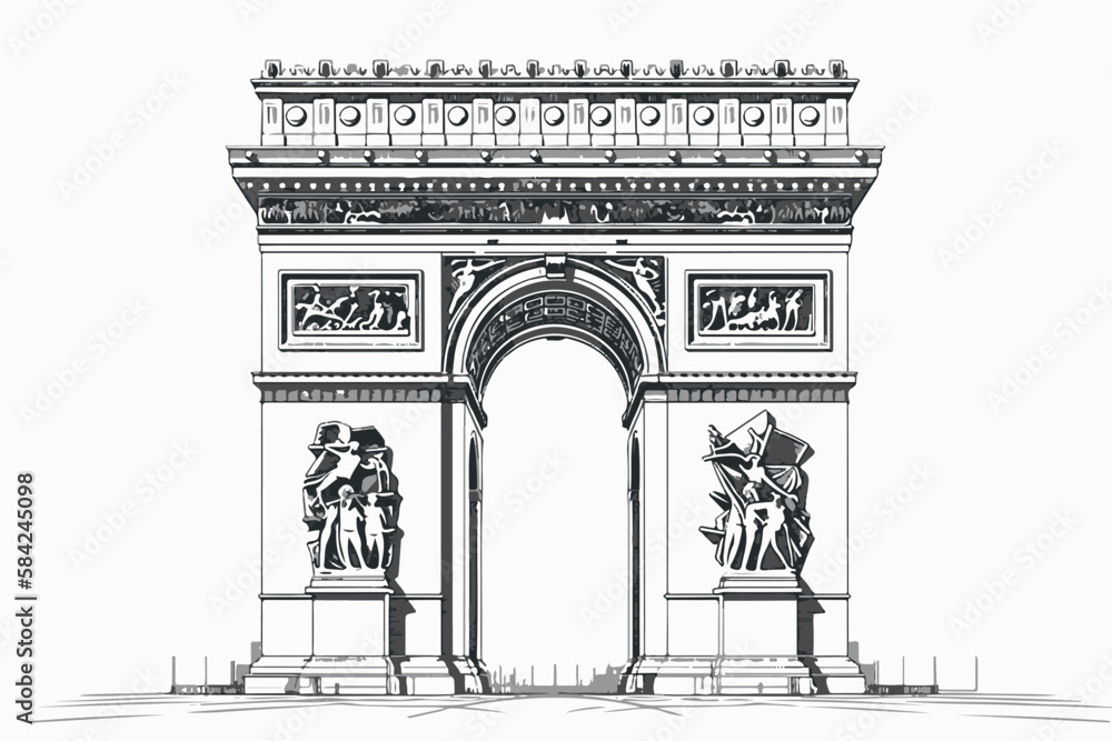 arch of triumph vectorial in paris france - obrazy, fototapety, plakaty 